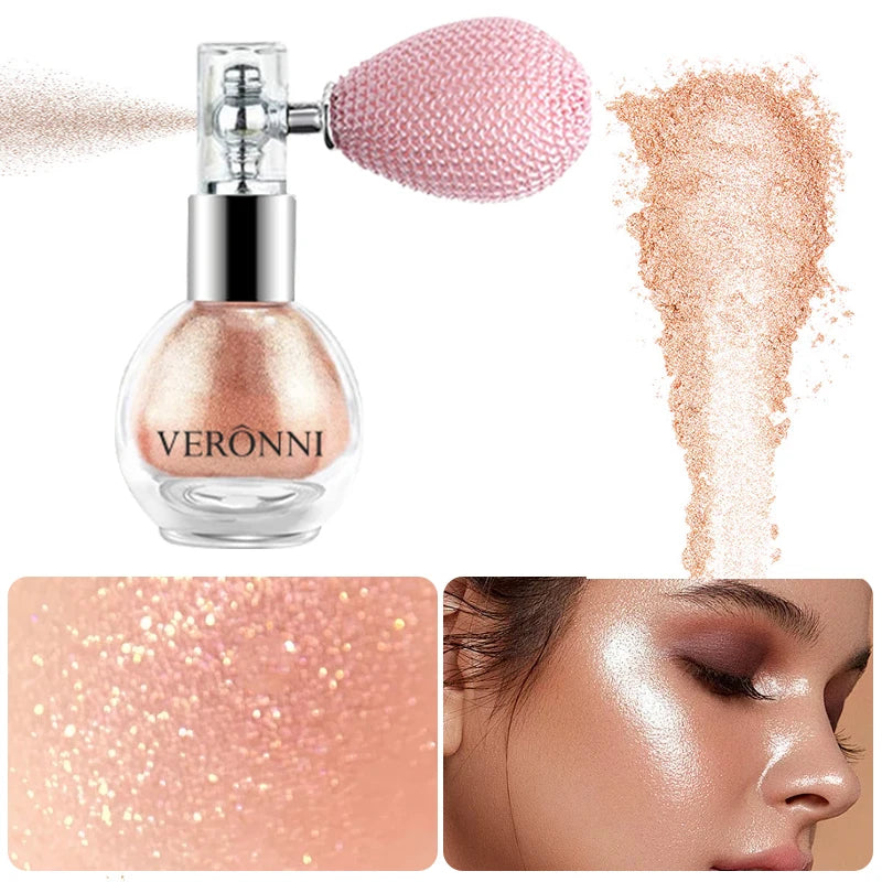 6-Color Diamond Highlighter Powder Spray Waterproof High Gloss Glitter Body Bronzer Highlight Powder Face Contour Illuminator
