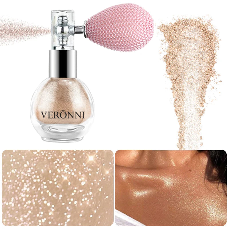 6-Color Diamond Highlighter Powder Spray Waterproof High Gloss Glitter Body Bronzer Highlight Powder Face Contour Illuminator