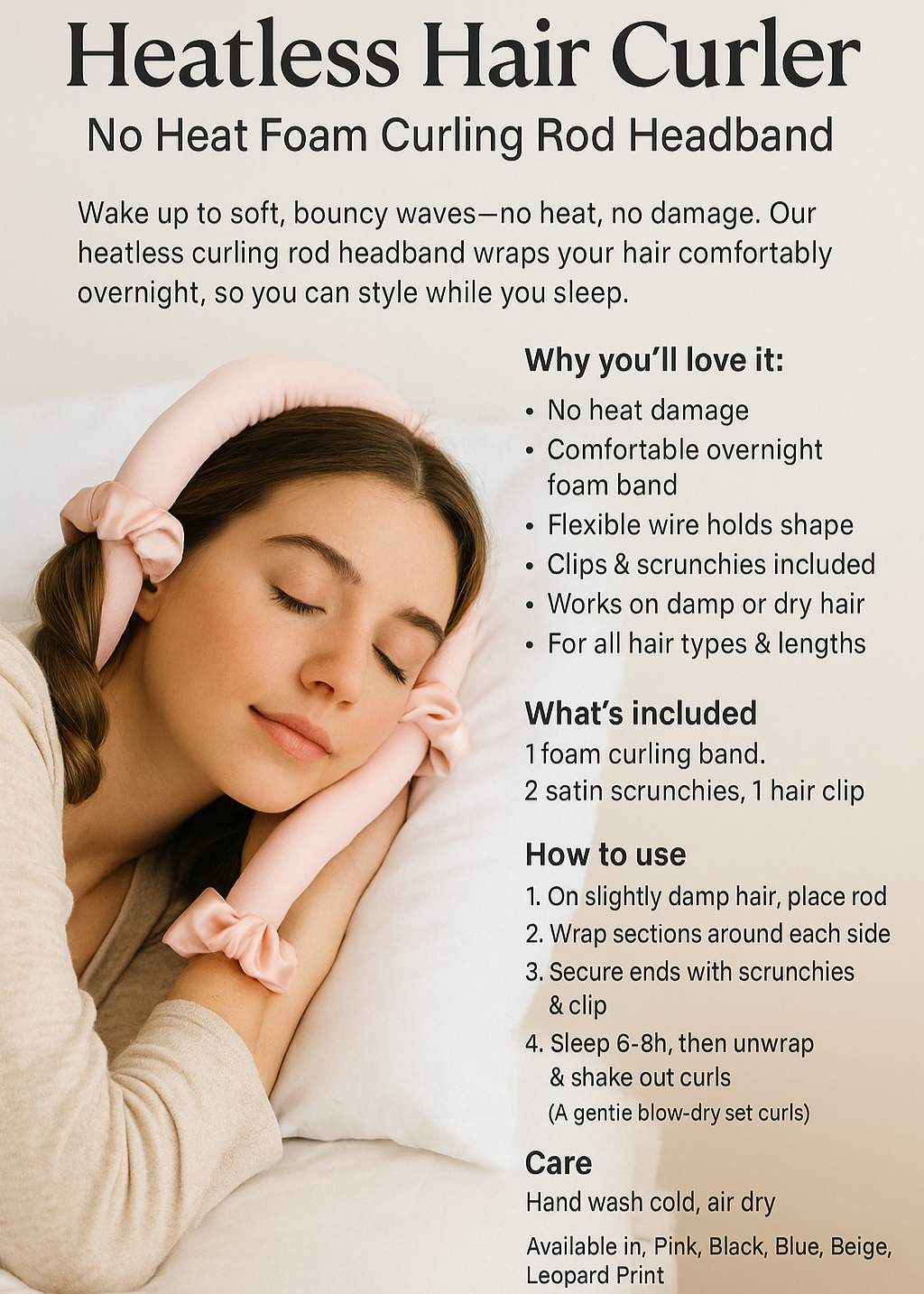 Heatless Hair Curler – No-Heat, Overnight Curls
