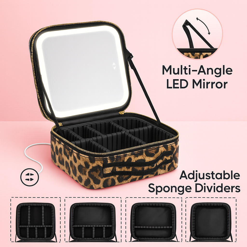 LED Makeup Case with Mirror – Travel Cosmetic Bag