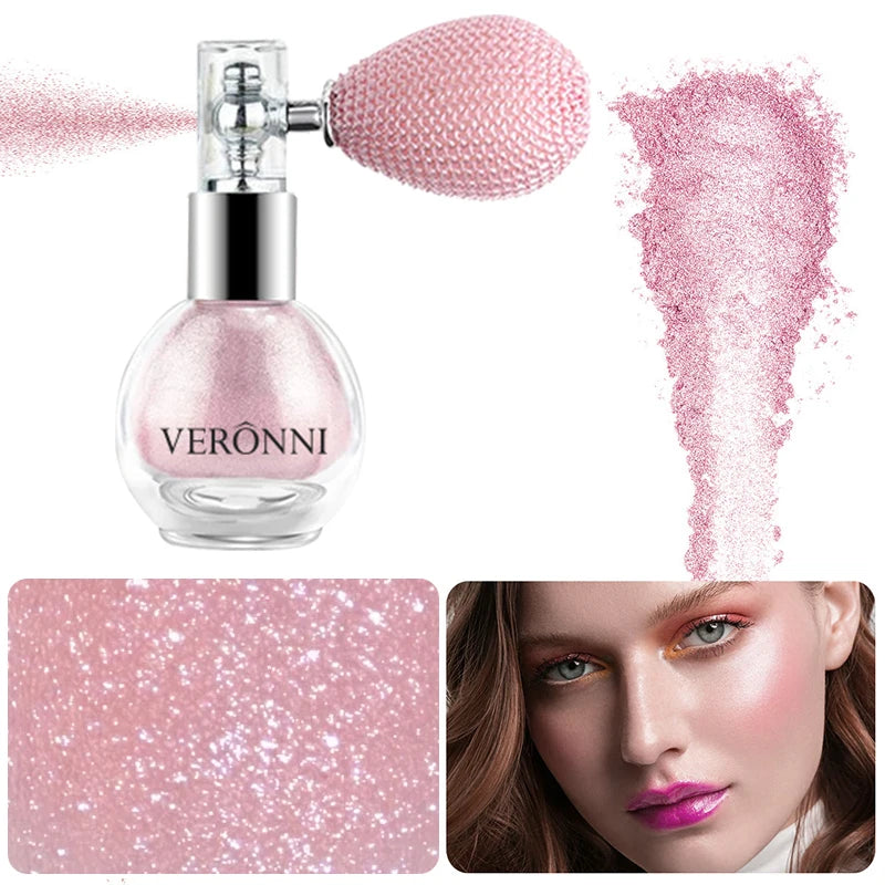 6-Color Diamond Highlighter Powder Spray Waterproof High Gloss Glitter Body Bronzer Highlight Powder Face Contour Illuminator