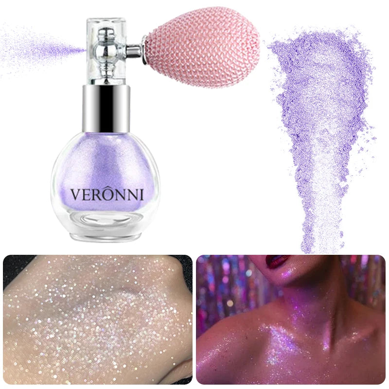 6-Color Diamond Highlighter Powder Spray Waterproof High Gloss Glitter Body Bronzer Highlight Powder Face Contour Illuminator