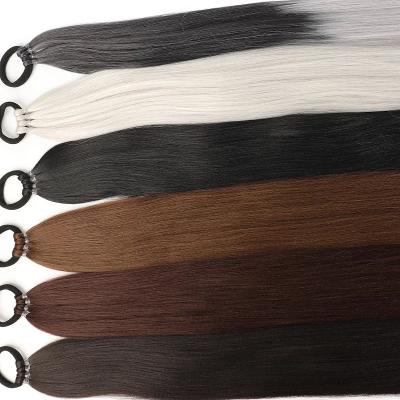 LUPU Synthetic 28 Inch Long Ponytail Extensions with Elastic Band Versatile DIY Braided Ponytail for Women Girls Black Brown