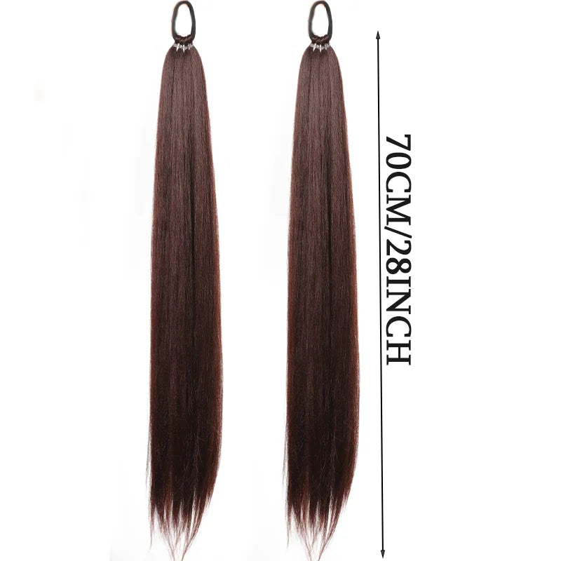 LUPU Synthetic 28 Inch Long Ponytail Extensions with Elastic Band Versatile DIY Braided Ponytail for Women Girls Black Brown