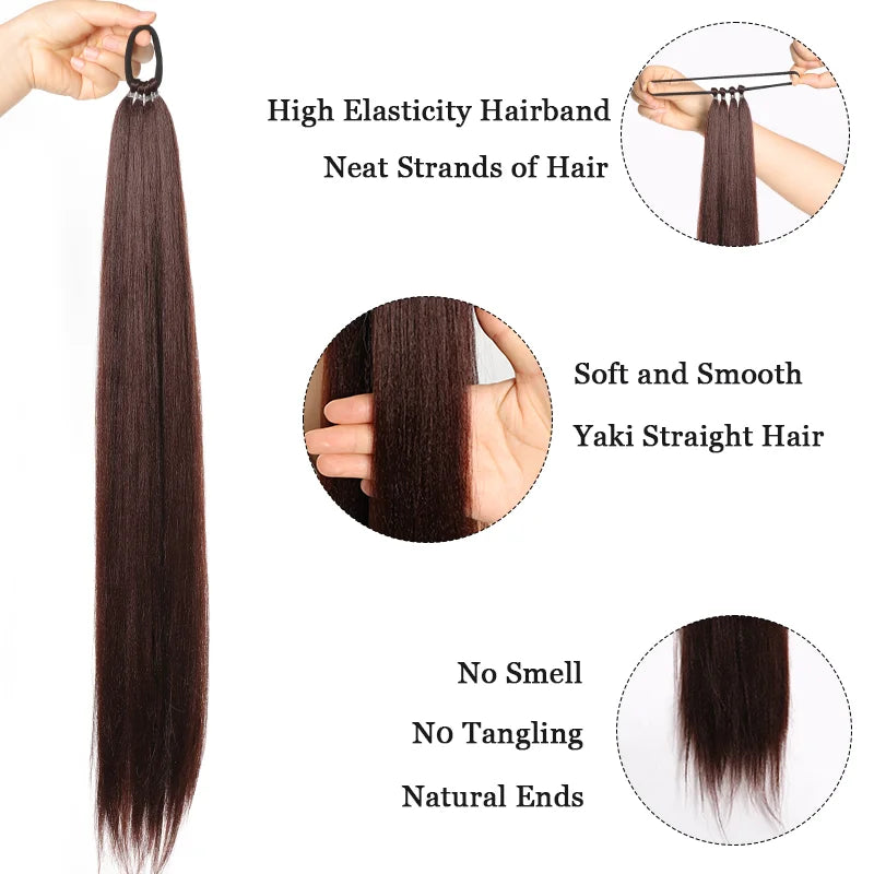 LUPU Synthetic 28 Inch Long Ponytail Extensions with Elastic Band Versatile DIY Braided Ponytail for Women Girls Black Brown