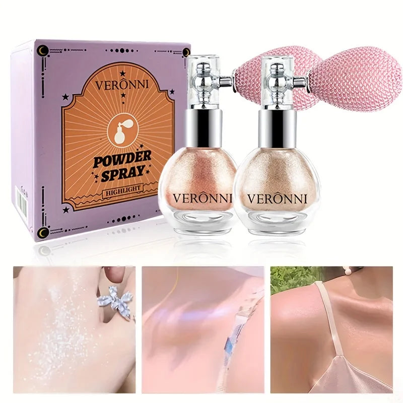 6-Color Diamond Highlighter Powder Spray Waterproof High Gloss Glitter Body Bronzer Highlight Powder Face Contour Illuminator