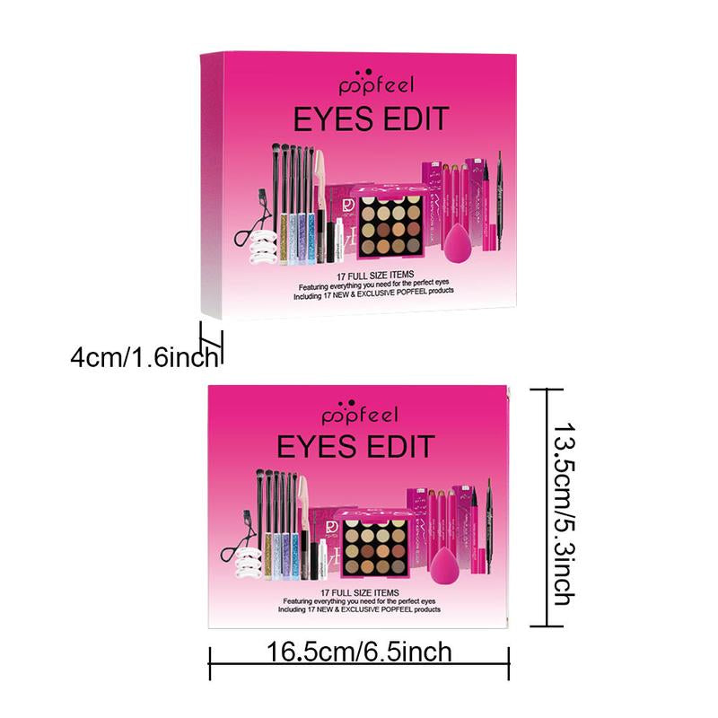 Popfeel Eyes Edit Makeup Set with Eyeliner Eyeshadow Smooth Blend Brush Concealer Brow Tools Glitter Gel Pouch Gift Kit Brown ABH Glow Collection Cosmetic Compact Flawless Storage Eyebrow Powder Holiday Essential Complete Makeup Set with Brushes