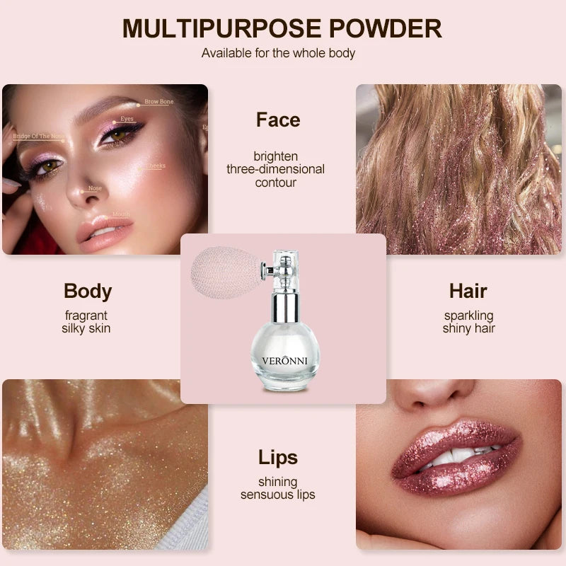 6-Color Diamond Highlighter Powder Spray Waterproof High Gloss Glitter Body Bronzer Highlight Powder Face Contour Illuminator